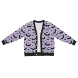 Men's Pastel Goth Bat Pattern Cardigan – Stylish Lilac & Black Design