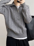 Cable - Knit Half Zip Long Sleeve Sweater