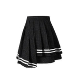 College Style Sailor Collar Two - Piece Suit for Women - Plush Patchwork Coat & Pleated Skirt - In Control Clothing