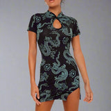 Dragon Print Cheongsam Dress - In Control Clothing