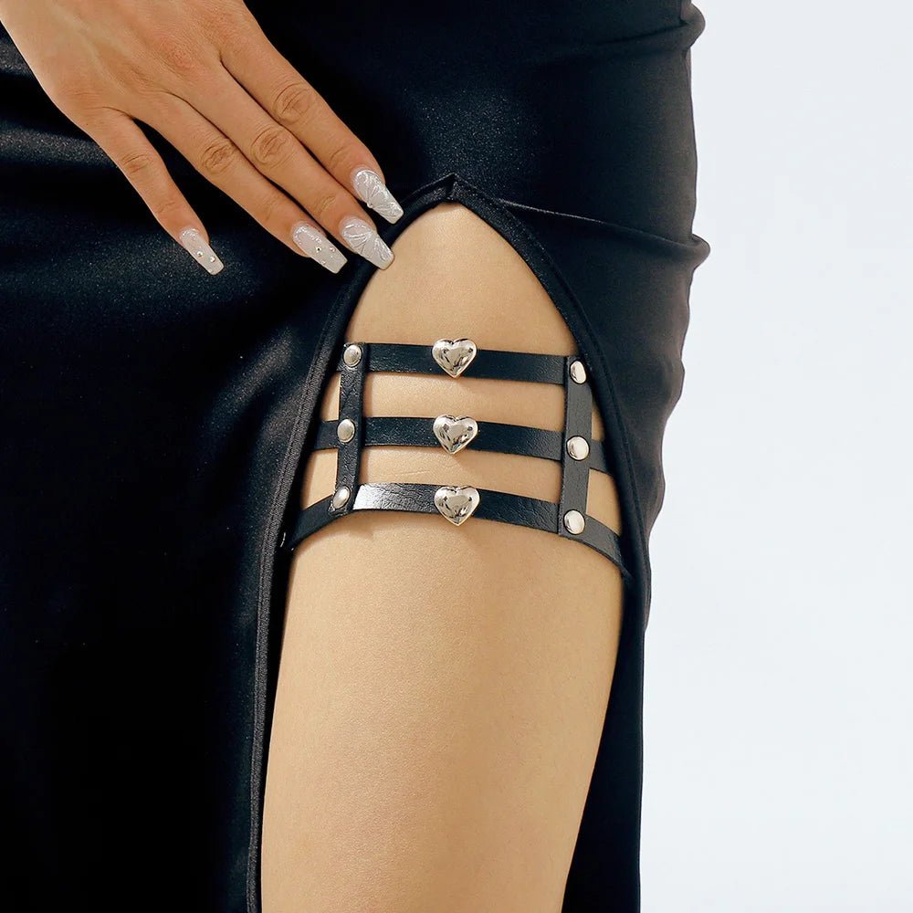 Fashionable Gothic Thigh Belt - Leather with Heart Accents for Cosplay - In Control Clothing