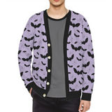 Men's Pastel Goth Bat Pattern Cardigan – Stylish Lilac & Black Design