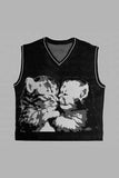 Women's Kawaii Cat Sweater Vest - Y2K Chic Knitted Pullover