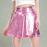 Shiny Metallic Pink Color Raver Mini Skirts - In Control Clothing