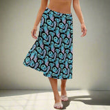 Womens Colorful Trippy Pattern Midi Skirt - In Control Clothing