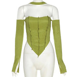 Y2K Ribbed Halter Top with Trendy Off - Shoulder Sleeve - In Control Clothing