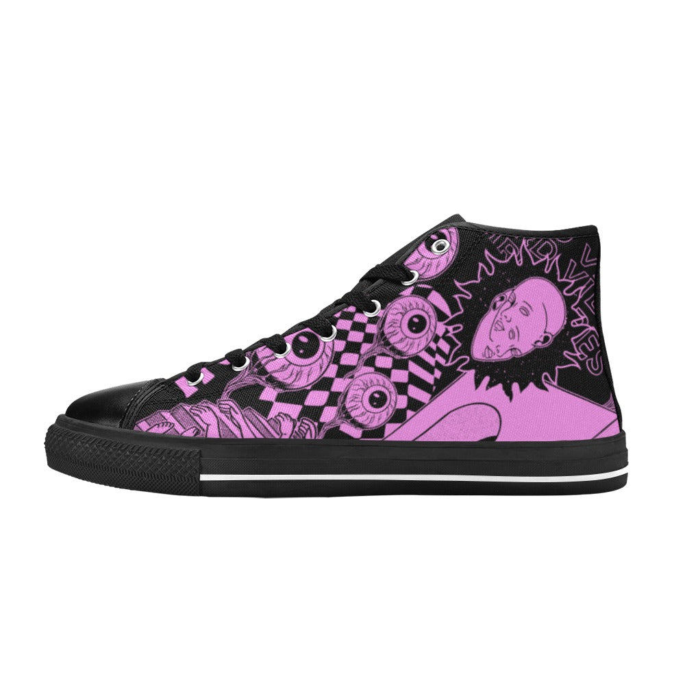 Weird Vibes Black Women's Classic High Top Canvas Shoes (Model 017)